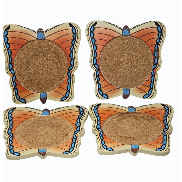 unbranded Other - Vintage Butterfly Coaster Set of 4 Center Cut Out w Cork Insert 5"